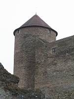 Amberieu en Bugey, Chateau des Allymes, Tour de guet ronde (01)